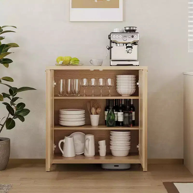 Mobiletto contenitore in rattan a 2 ante con ripiani regolabili — Quercia scura / Quercia chiara
