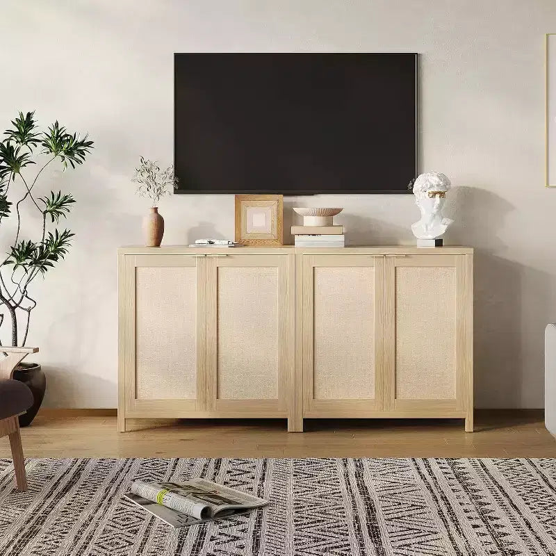 Mobiletto contenitore in rattan a 2 ante con ripiani regolabili — Quercia scura / Quercia chiara