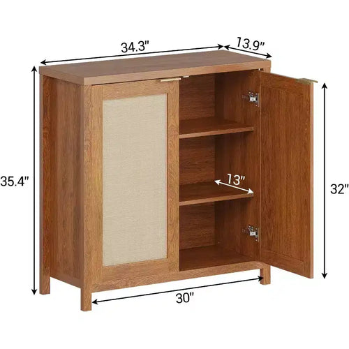 Mobiletto contenitore in rattan a 2 ante con ripiani regolabili — Quercia scura / Quercia chiara