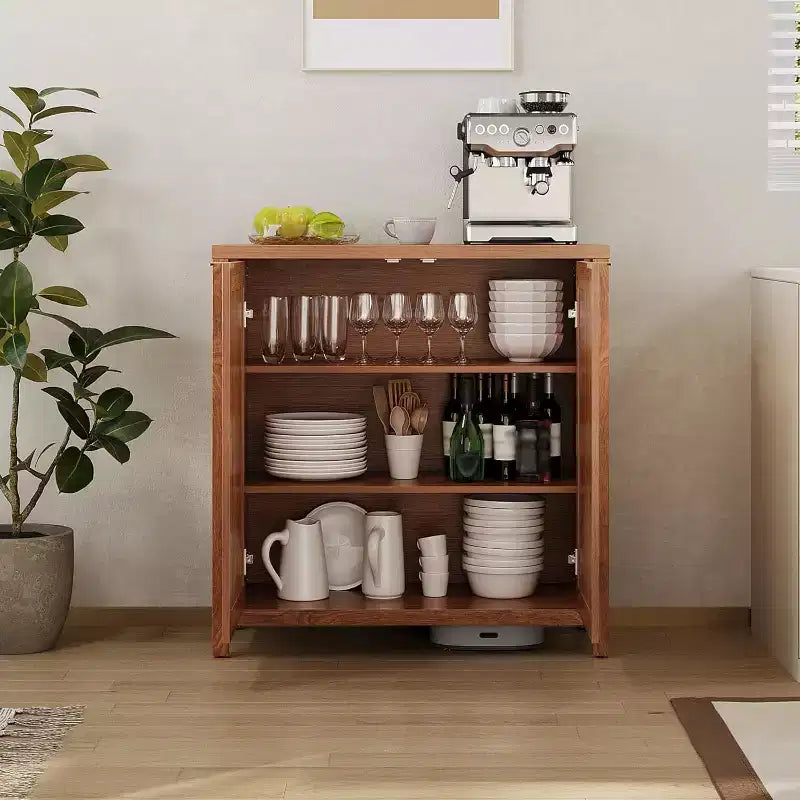 Mobiletto contenitore in rattan a 2 ante con ripiani regolabili — Quercia scura / Quercia chiara