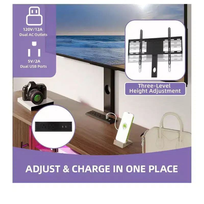 Mobile porta TV scanalato con supporto, rovere naturale / noce, adatto a TV da 32-70"
