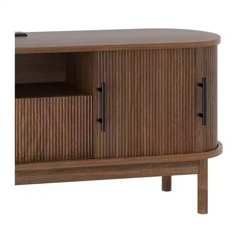 Mobile porta TV scanalato con supporto, rovere naturale / noce, adatto a TV da 32-70"