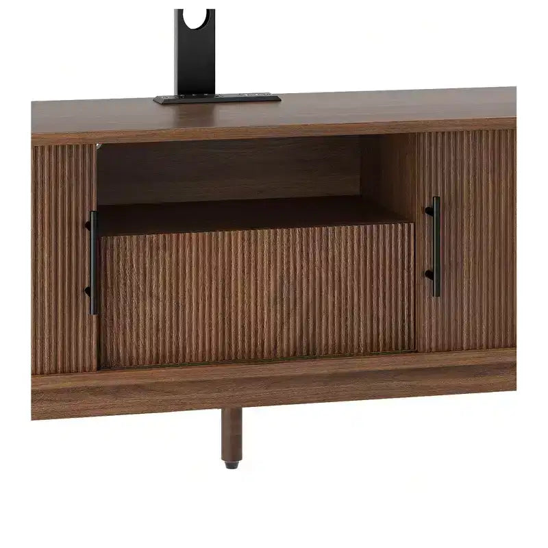Mobile porta TV scanalato con supporto, rovere naturale / noce, adatto a TV da 32-70"