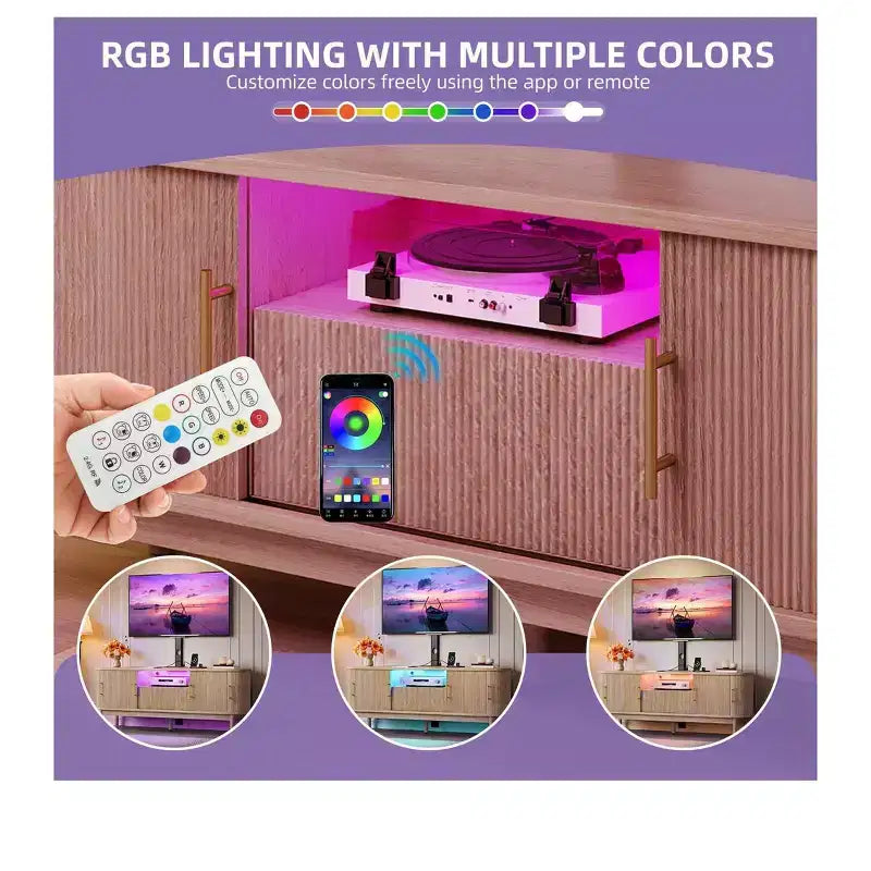 Mobile porta TV scanalato con supporto, rovere naturale / noce, adatto a TV da 32-70"