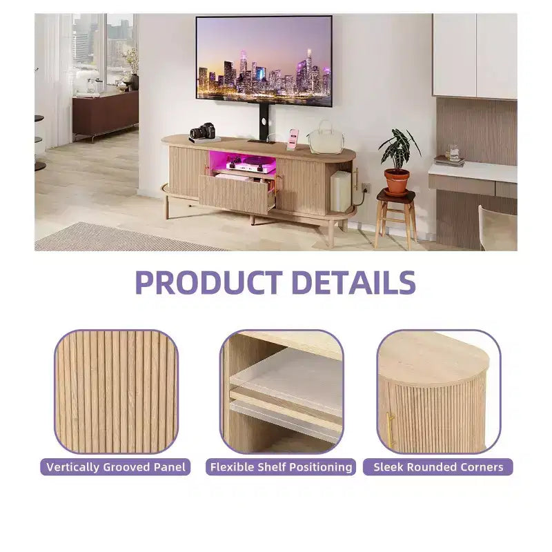 Mobile porta TV scanalato con supporto, rovere naturale / noce, adatto a TV da 32-70"
