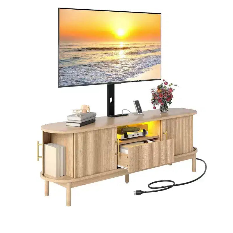 Mobile porta TV scanalato con supporto, rovere naturale / noce, adatto a TV da 32-70"