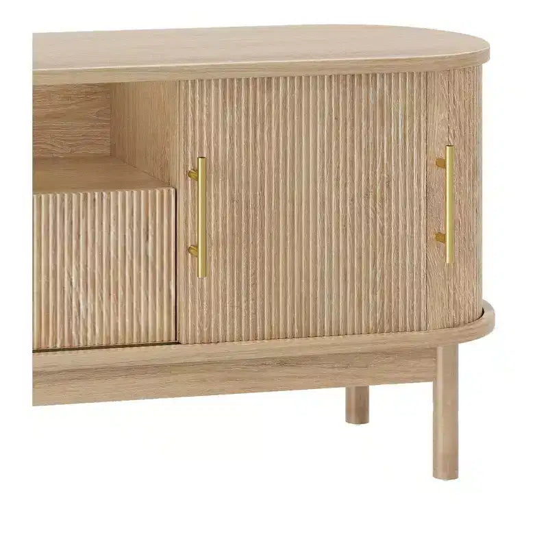 Mobile porta TV scanalato con supporto, rovere naturale / noce, adatto a TV da 32-70"