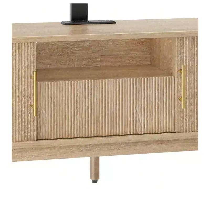 Mobile porta TV scanalato con supporto, rovere naturale / noce, adatto a TV da 32-70"
