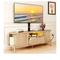Fluted TV Stand with Mount for 32-70 inch TVs, Height Adjustable Fluted Entertainment Center with PowerOutlets & LED Light for Living Room