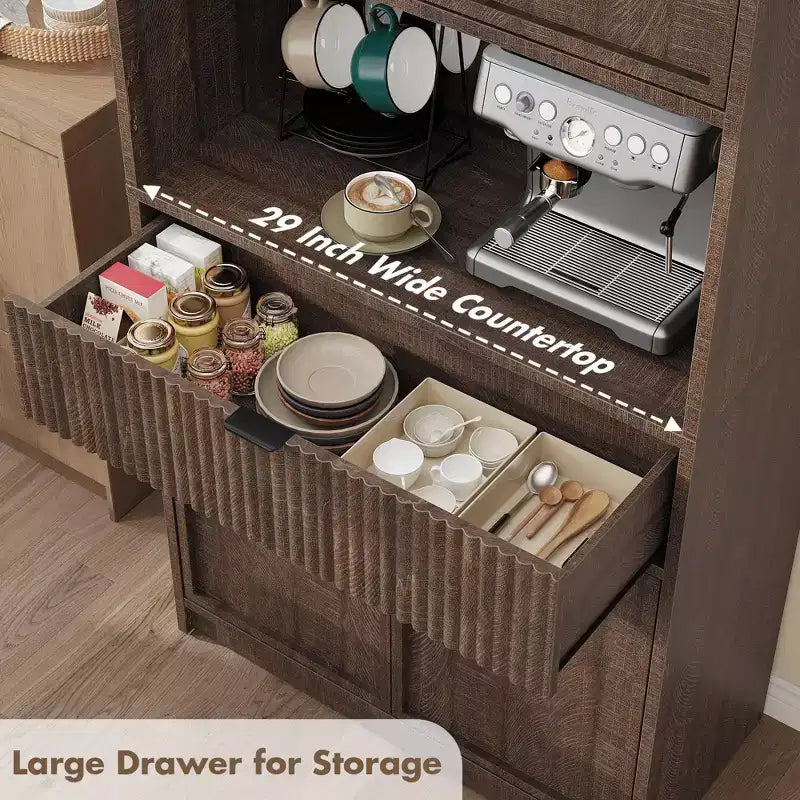 Dispensa da Cucina Alta 178 cm con Ante, Cassetto e Piano d'Appoggio — Nero / Marrone / Grigio / Bianco
