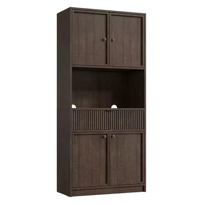 Dispensa da Cucina Alta 178 cm con Ante, Cassetto e Piano d'Appoggio — Nero / Marrone / Grigio / Bianco