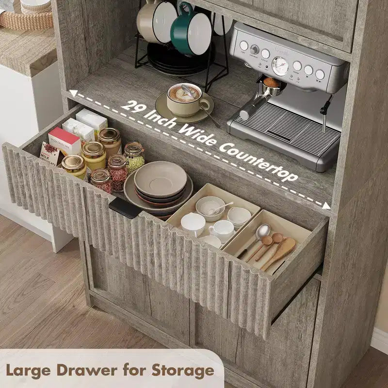 Dispensa da Cucina Alta 178 cm con Ante, Cassetto e Piano d'Appoggio — Nero / Marrone / Grigio / Bianco