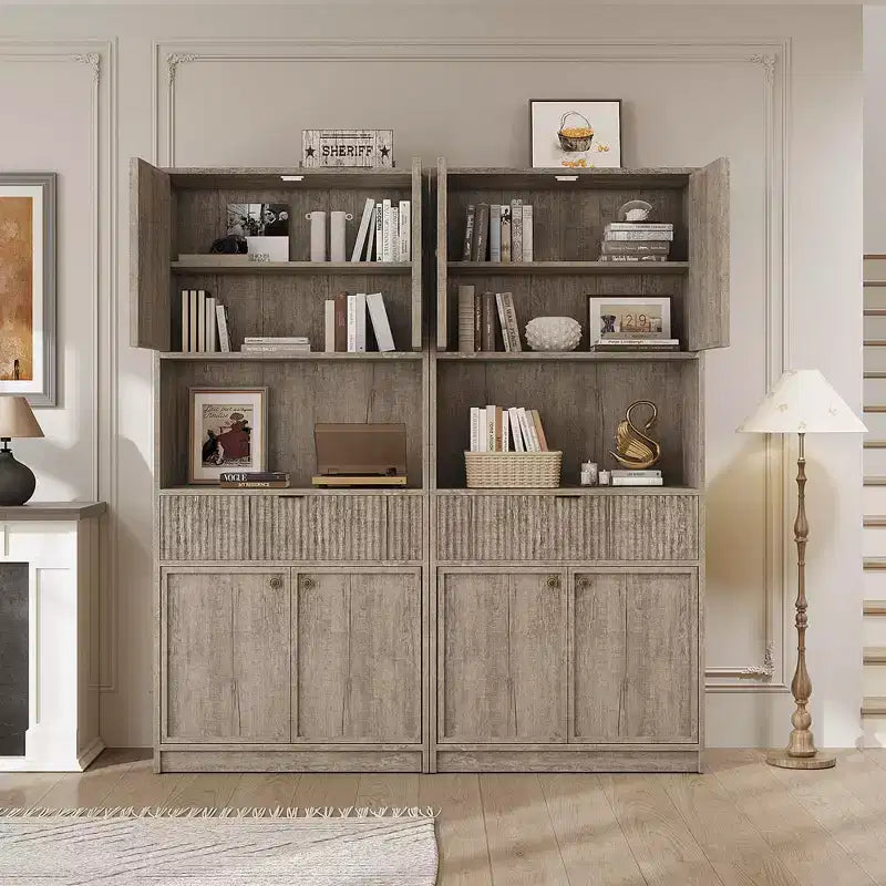 Dispensa da Cucina Alta 178 cm con Ante, Cassetto e Piano d'Appoggio — Nero / Marrone / Grigio / Bianco