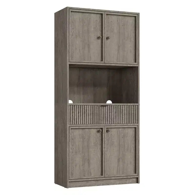 Dispensa da Cucina Alta 178 cm con Ante, Cassetto e Piano d'Appoggio — Nero / Marrone / Grigio / Bianco