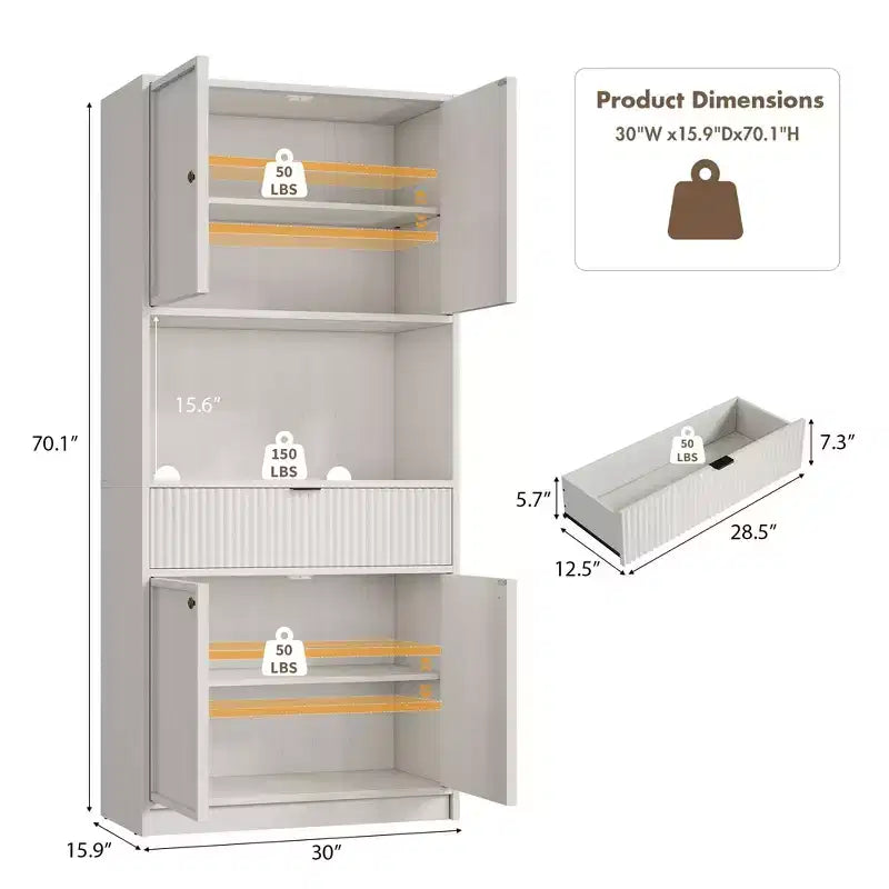 Dispensa da Cucina Alta 178 cm con Ante, Cassetto e Piano d'Appoggio — Nero / Marrone / Grigio / Bianco