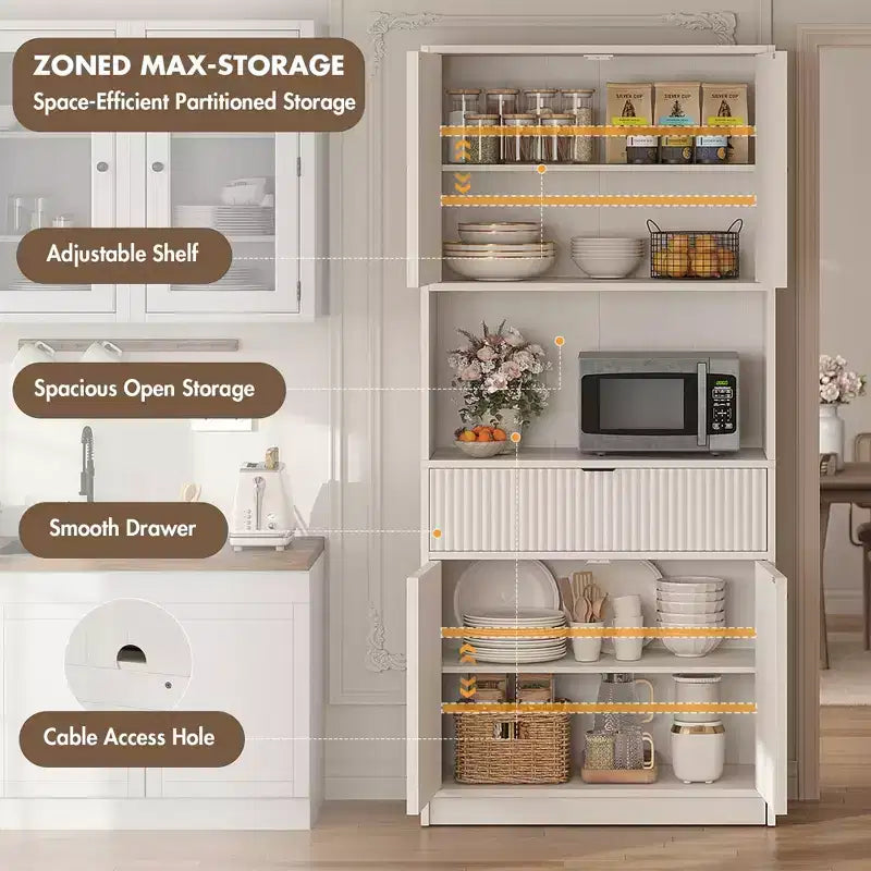 Dispensa da Cucina Alta 178 cm con Ante, Cassetto e Piano d'Appoggio — Nero / Marrone / Grigio / Bianco