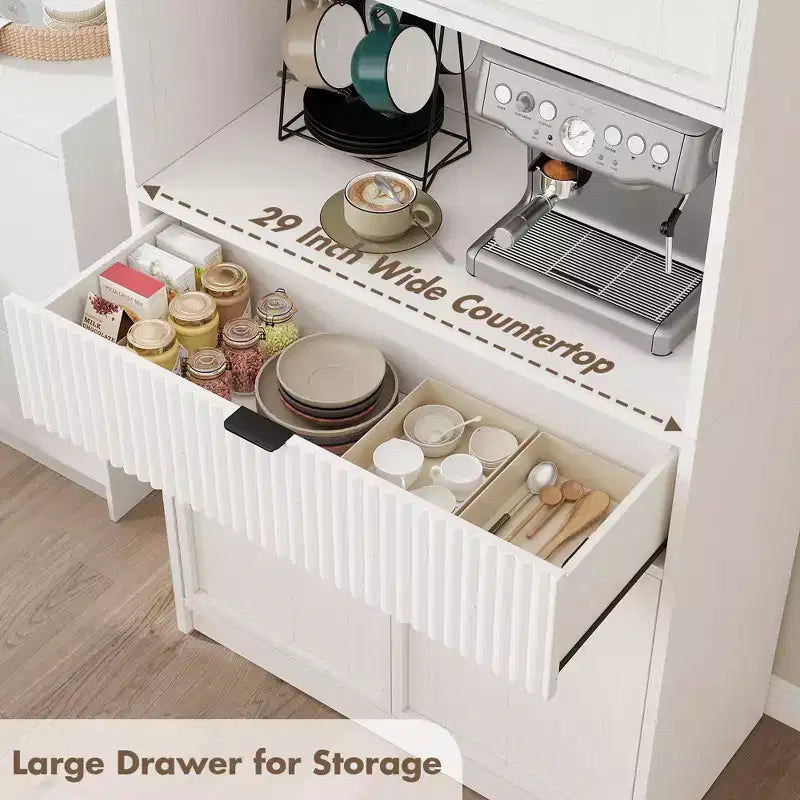 Dispensa da Cucina Alta 178 cm con Ante, Cassetto e Piano d'Appoggio — Nero / Marrone / Grigio / Bianco
