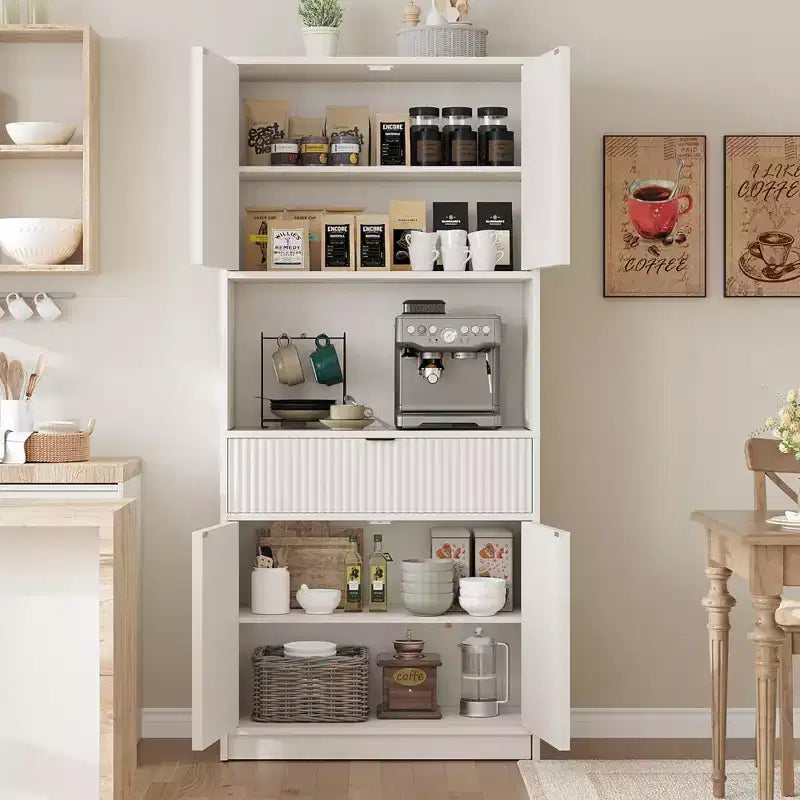 Dispensa da Cucina Alta 178 cm con Ante, Cassetto e Piano d'Appoggio — Nero / Marrone / Grigio / Bianco