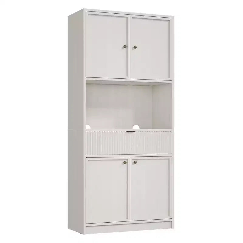 Dispensa da Cucina Alta 178 cm con Ante, Cassetto e Piano d'Appoggio — Nero / Marrone / Grigio / Bianco