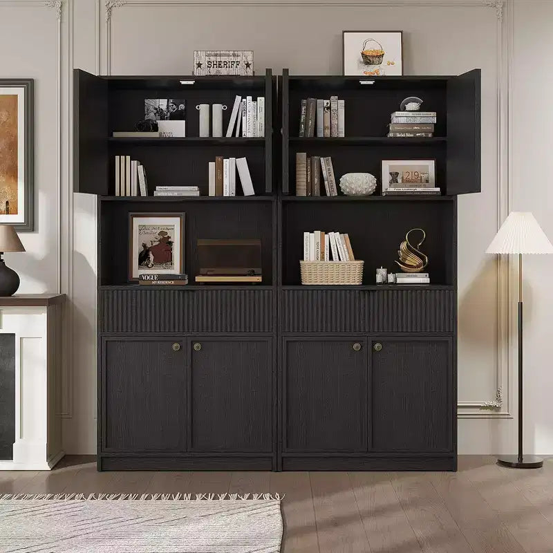 Dispensa da Cucina Alta 178 cm con Ante, Cassetto e Piano d'Appoggio — Nero / Marrone / Grigio / Bianco