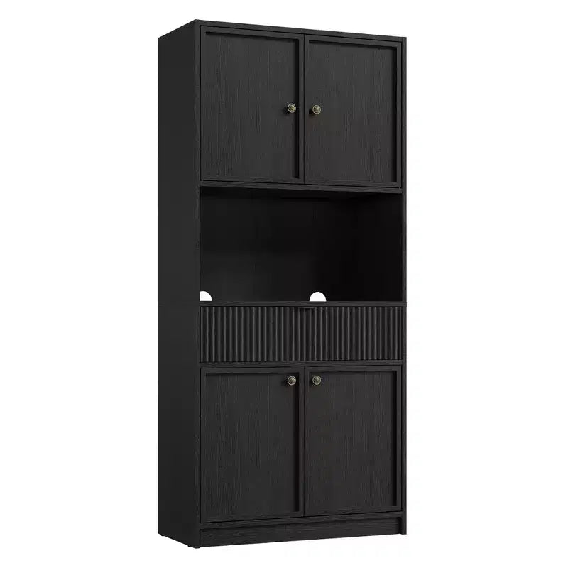 Dispensa da Cucina Alta 178 cm con Ante, Cassetto e Piano d'Appoggio — Nero / Marrone / Grigio / Bianco