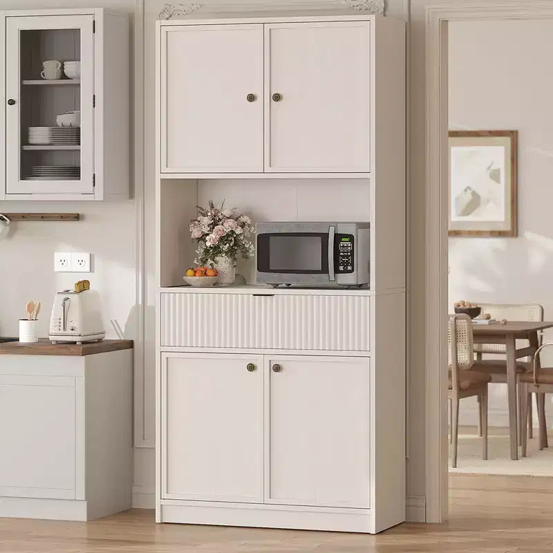 Dispensa da Cucina Alta 178 cm con Ante, Cassetto e Piano d'Appoggio — Nero / Marrone / Grigio / Bianco