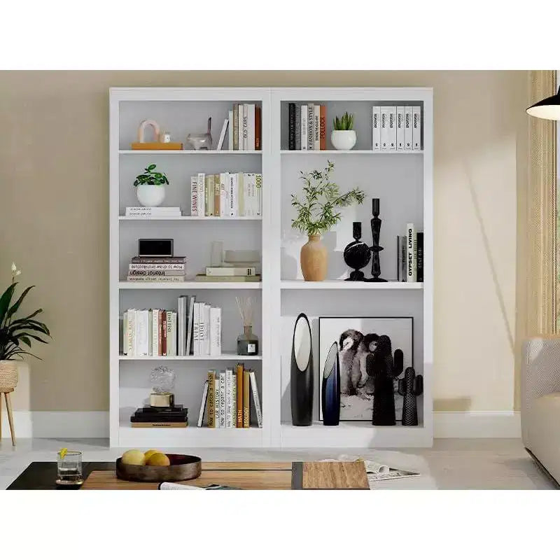 Libreria a 5 Ripiani Aperta, Grigio Chiaro / Rovere / Bianco, Profondità Sottile 39,5 cm, Altezza 180 cm, Antiribaltamento