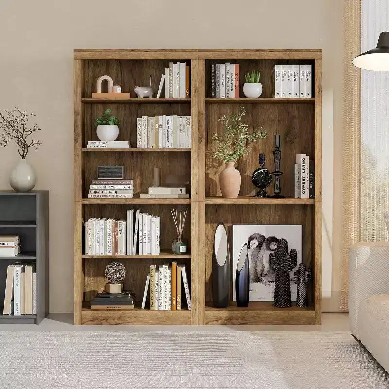 Libreria a 5 Ripiani Aperta, Grigio Chiaro / Rovere / Bianco, Profondità Sottile 39,5 cm, Altezza 180 cm, Antiribaltamento