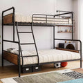 Acekool Retro-Colored Metal Twin Over Full Bunk Bed, Heavy-Duty Steel Frame with High Guardrails, Convertible Design for Kids, Teens & Adults,Brown