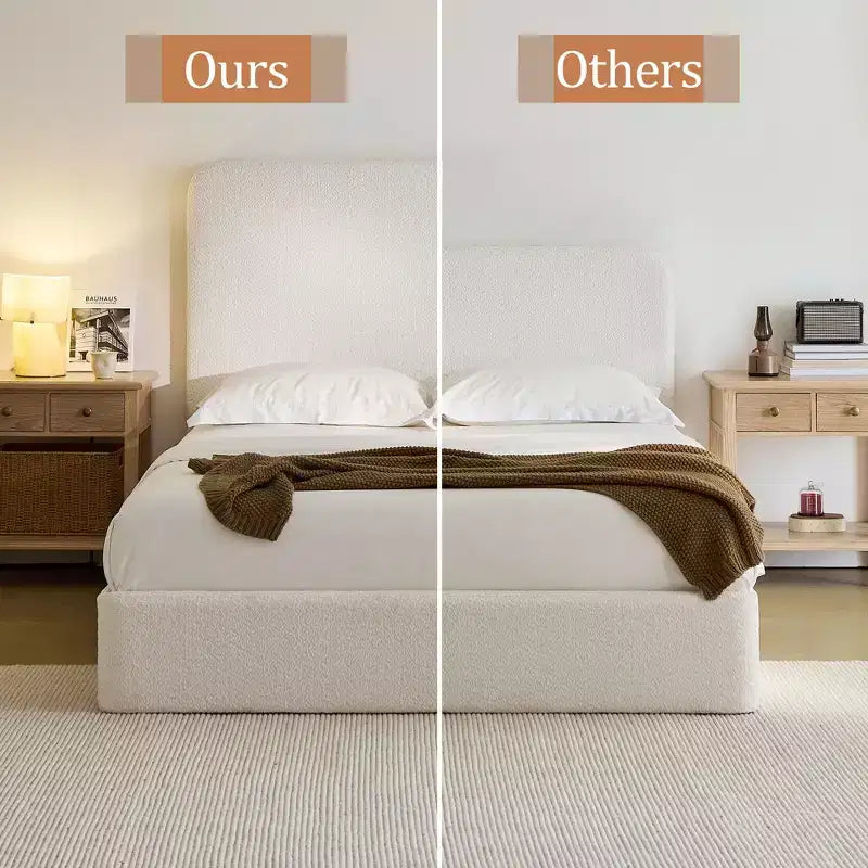 Letto a piattaforma imbottito in ciniglia Pearl con testiera – Queen/King, 2 persone