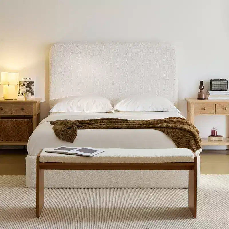 Letto a piattaforma imbottito in ciniglia Pearl con testiera – Queen/King, 2 persone