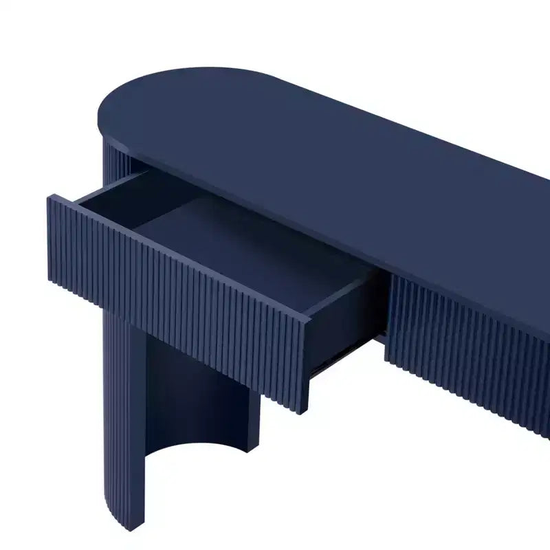 Consolle in legno scanalato moderno con 2 cassetti e piano ovale