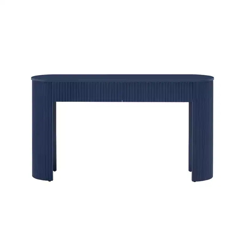 Consolle in legno scanalato moderno con 2 cassetti e piano ovale