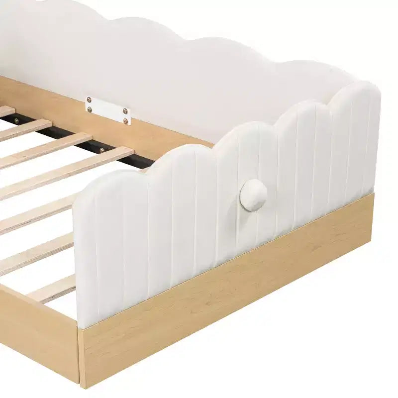 Letto a piattaforma singolo con testiera imbottita e borse portaoggetti