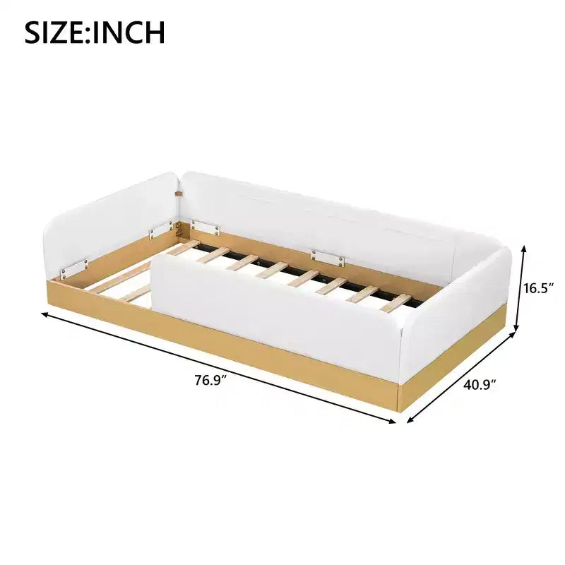 Letto a piattaforma singolo con testiera imbottita e borse portaoggetti