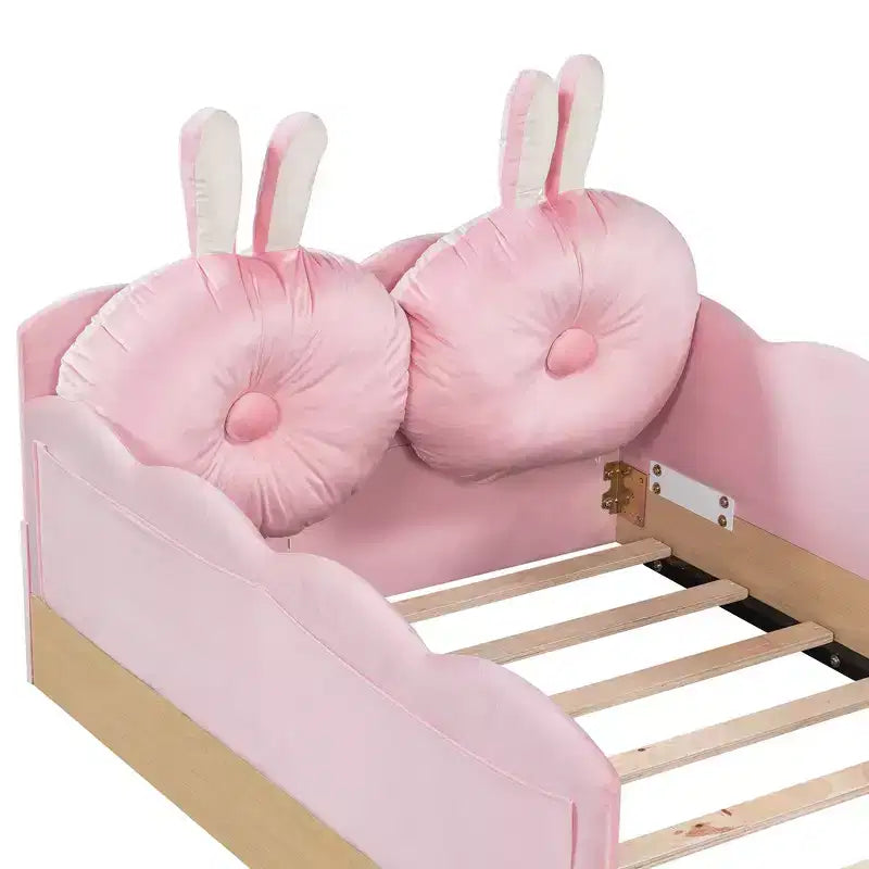 Letto a piattaforma singolo con testiera imbottita e borse portaoggetti