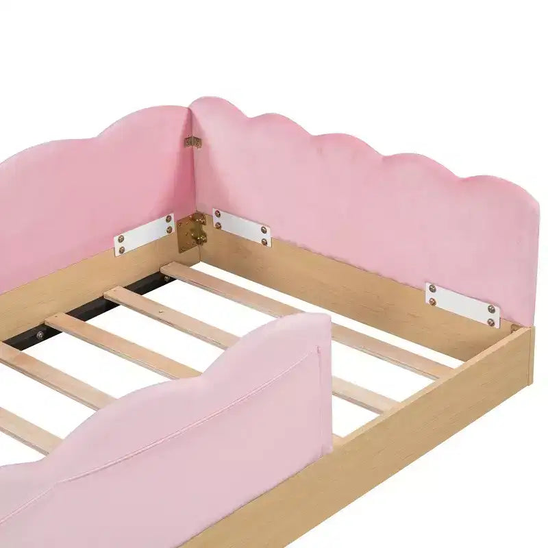 Letto a piattaforma singolo con testiera imbottita e borse portaoggetti