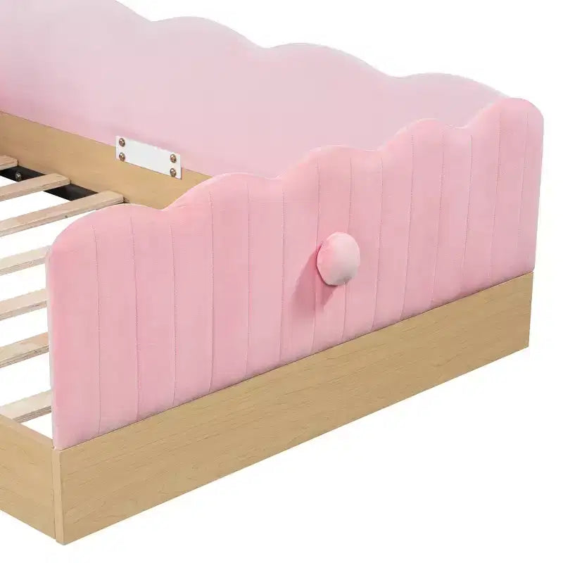 Letto a piattaforma singolo con testiera imbottita e borse portaoggetti