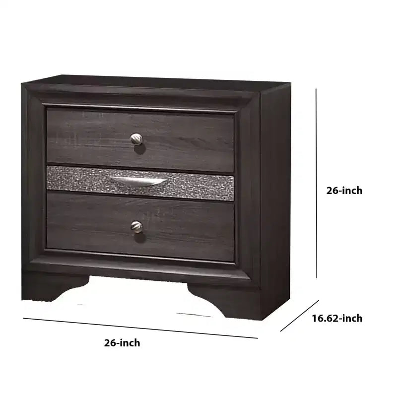 Comodino Grigio in Legno con 2 Cassetti e Cassetto Portagioie, Singolo