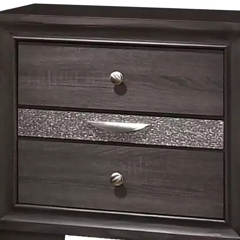 Comodino Grigio in Legno con 2 Cassetti e Cassetto Portagioie, Singolo
