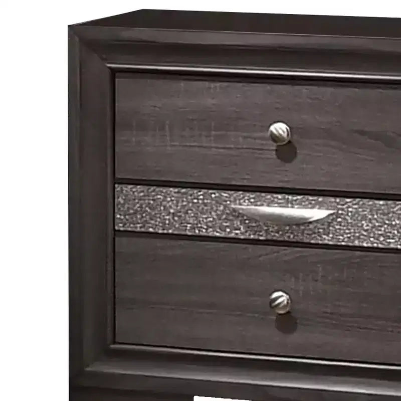 Comodino Grigio in Legno con 2 Cassetti e Cassetto Portagioie, Singolo