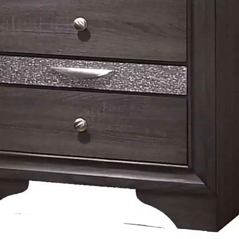 Comodino Grigio in Legno con 2 Cassetti e Cassetto Portagioie, Singolo