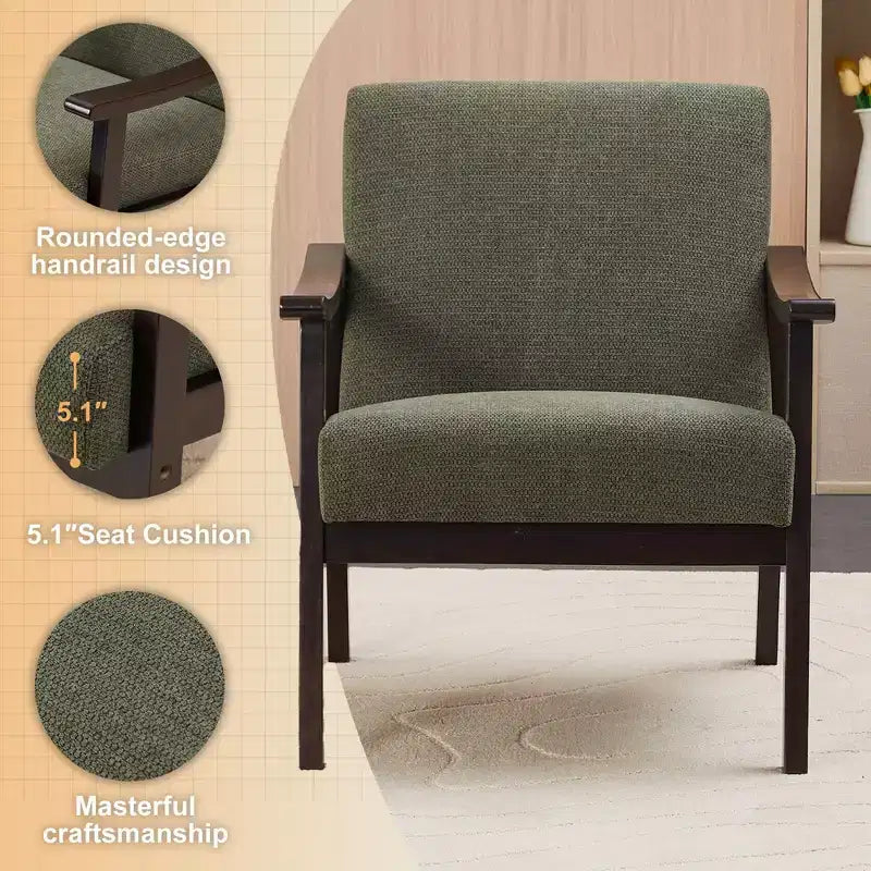 Poltrona imbottita con braccioli in legno curvo, seduta singola — Nero / Verde / Bianco
