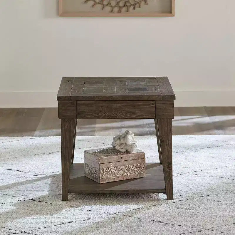 Comodino marrone a 2 cassetti in legno di cedro