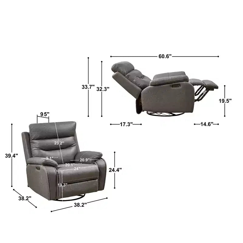 Poltrona reclinabile girevole elettrica grigio scuro, monoposto
