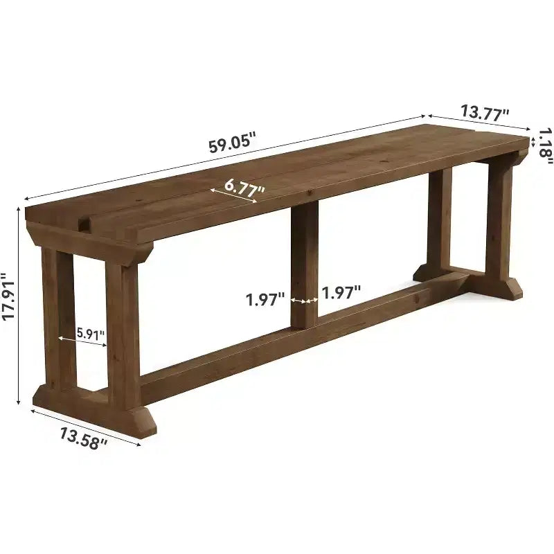 Panca da pranzo in legno massello stile rustico colore marrone, 2 posti, 150 cm