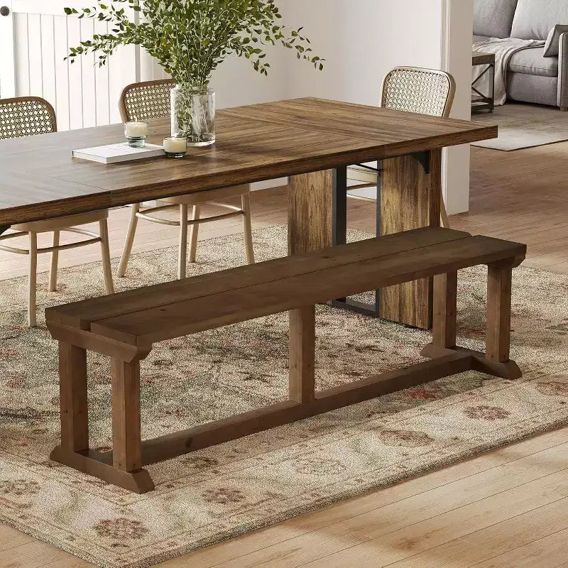 Panca da pranzo in legno massello stile rustico colore marrone, 2 posti, 150 cm