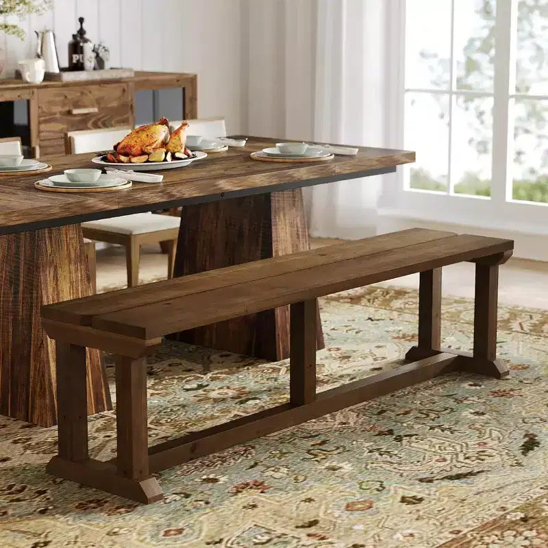 Panca da pranzo in legno massello stile rustico colore marrone, 2 posti, 150 cm