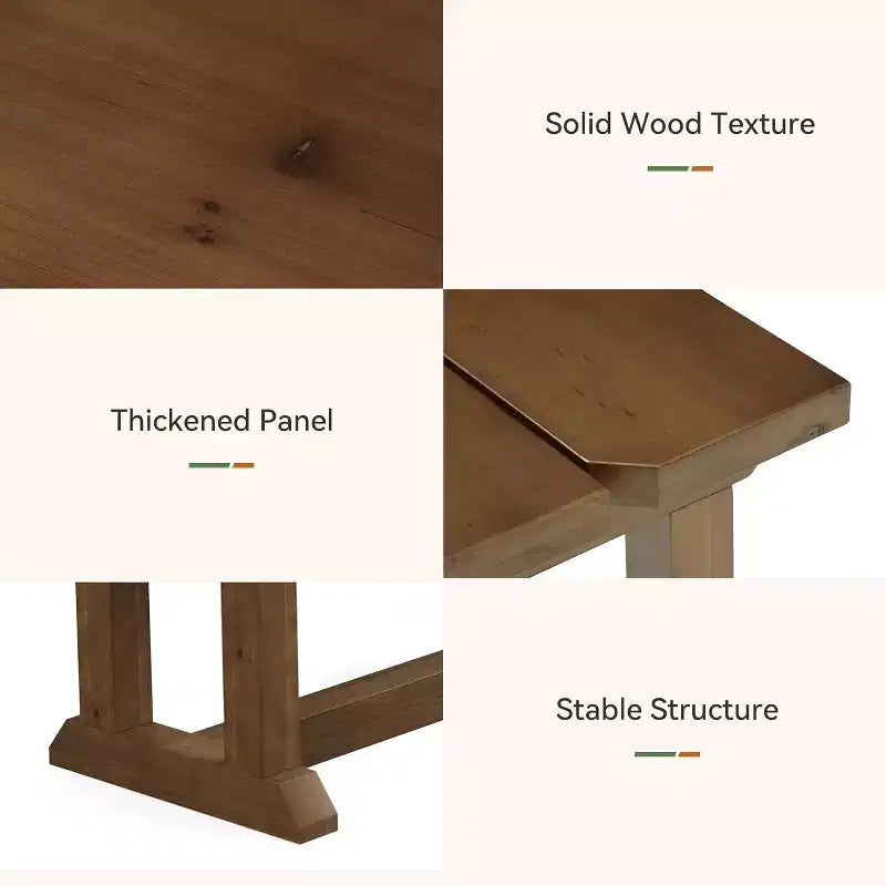 Panca da pranzo in legno massello stile rustico colore marrone, 2 posti, 150 cm