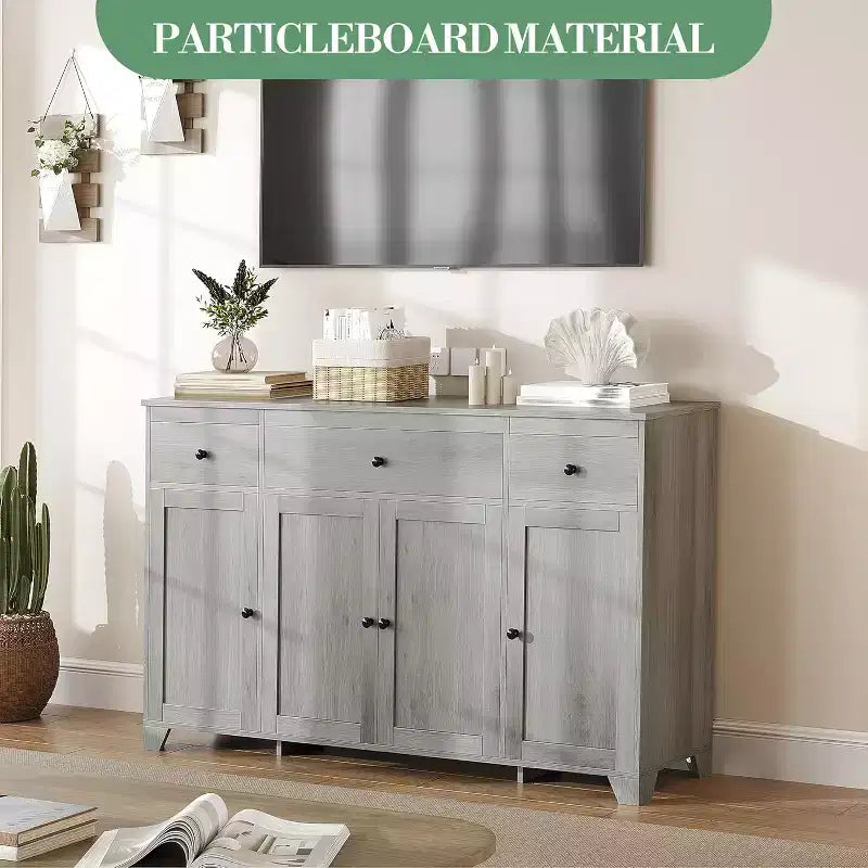 Madia / Credenza a 4 ante e 3 cassetti da 140 cm, stile moderno — Nero / Grigio / Bianco